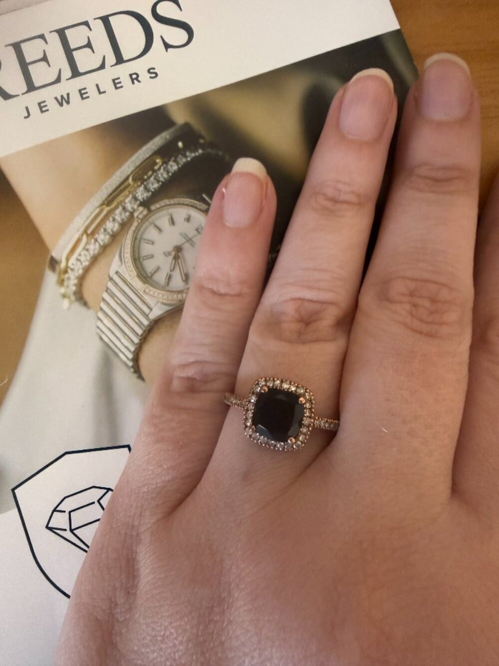 NWT REEDS 10K Rose Gold Black Onyx Diamond Halo Ring Size 7 - Picture 8 of 14